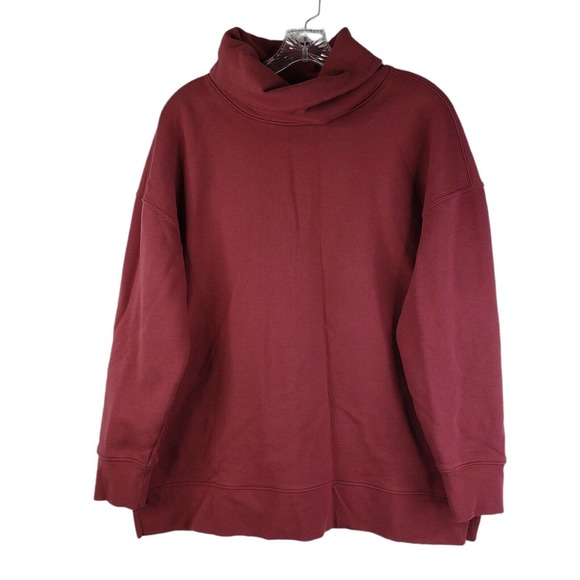 Athleta Women’s 24/7 Sweatshirt Large L Funnel Neck Pullover Red LS Cotton - Picture 4 of 10